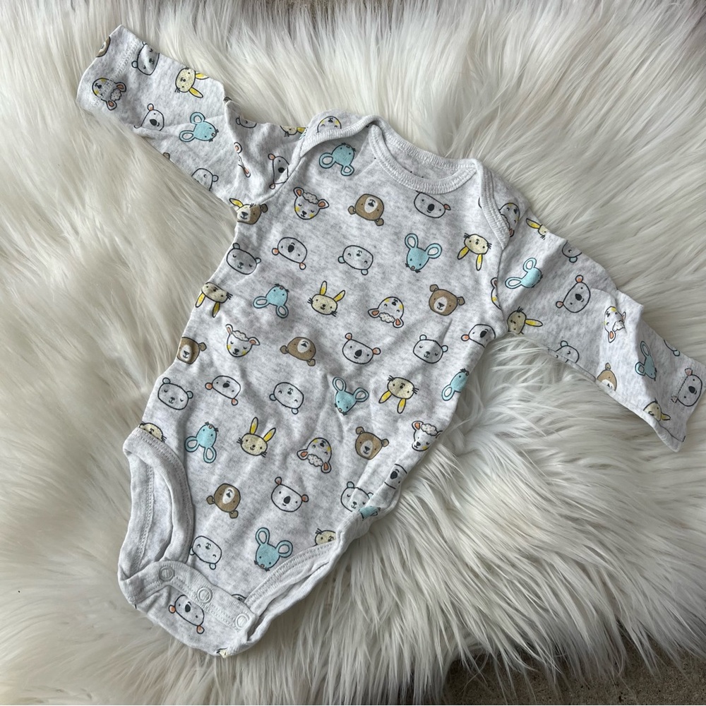 Carter’s Gray and Multi Color Animals Long Sleeve One Piece Bodysuit